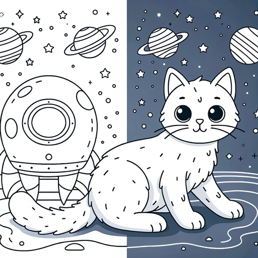 Space Pet Cat Coloring Page