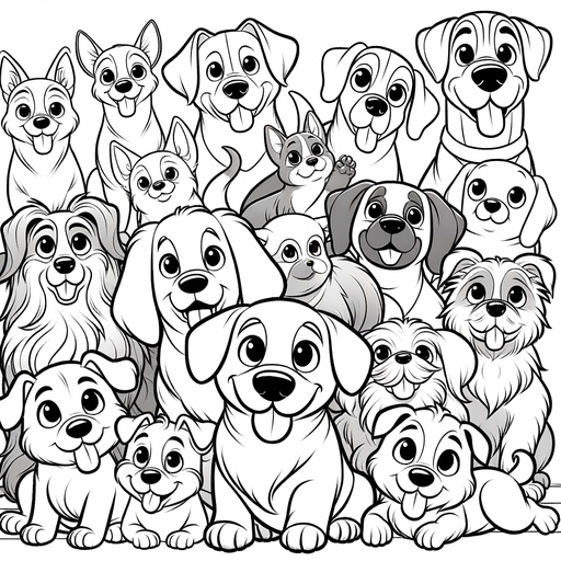 Pet Dog with Animal Friends Coloring Page