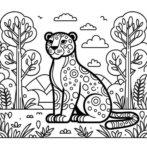 Simple Jaguar in Nature Children&#8217;s Coloring Page