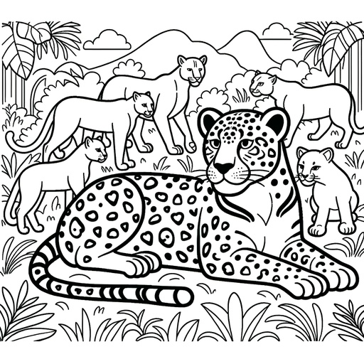 Simple Jaguar with Friends Children&#8217;s Coloring Page