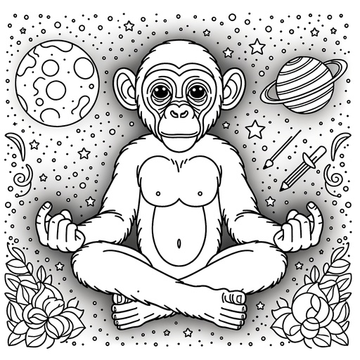 Space Chimpanzee Children&#8217;s Coloring Page