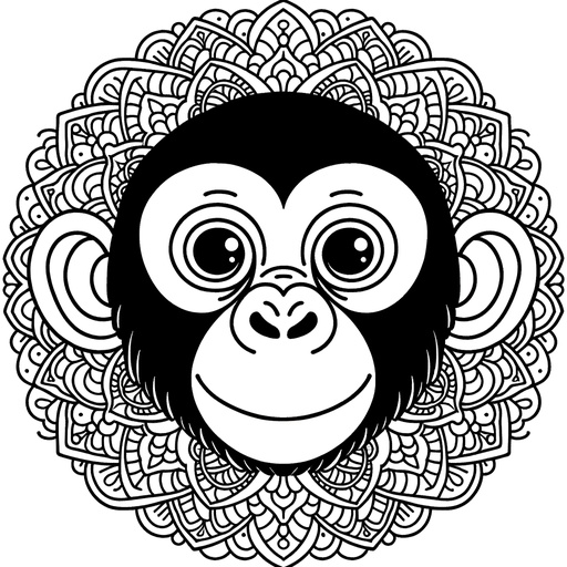 Mandala Chimpanzee Children&#8217;s Coloring Page