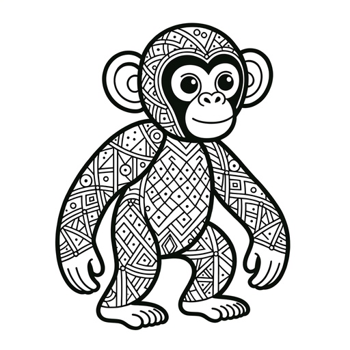 Geometric Chimpanzee Children&#8217;s Coloring Page