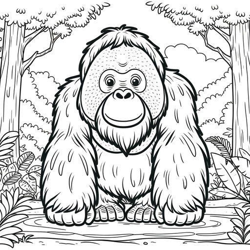 Orangutan in Nature Children&#8217;s Coloring Page