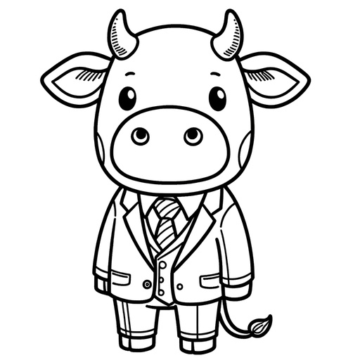 Cow in a Suit Children&#8217;s Coloring Page