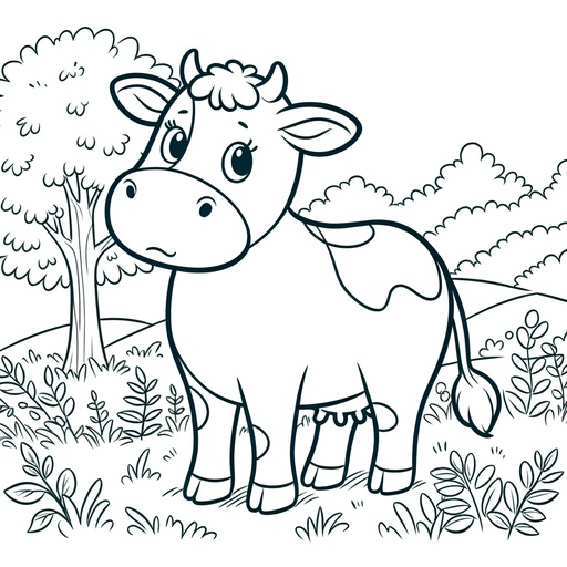 Cow in Nature Coloring Page- 4 Free Printable Pages