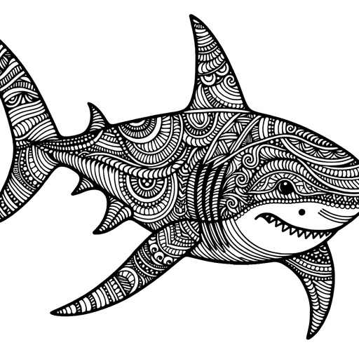 Zentangle Great White Shark Coloring Page