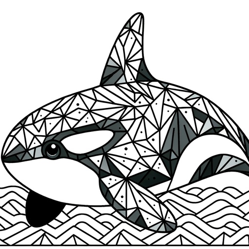 Geometric Killer Whale Coloring Page