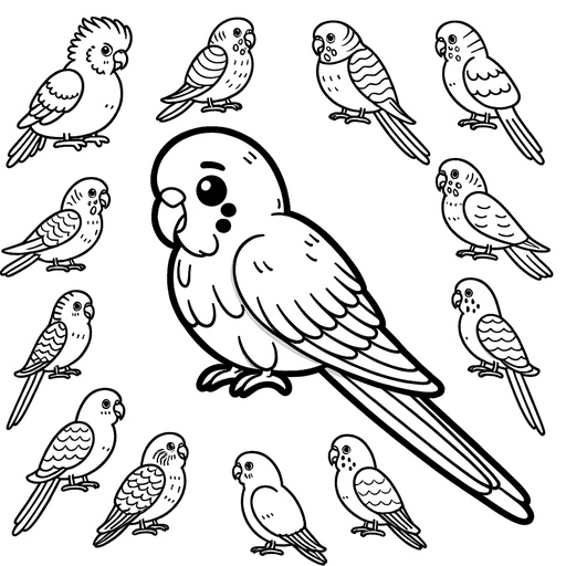 Parakeet with Bird Friends Coloring Page