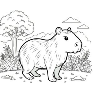 Capybara in Nature Coloring Page- 4 Free Printable Pages