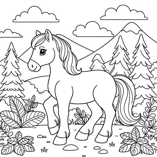 Horse in Nature Coloring Page- 4 Free Printable Pages