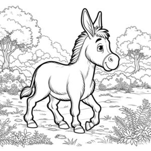 Donkey in Nature Coloring Page- 4 Free Printable Pages