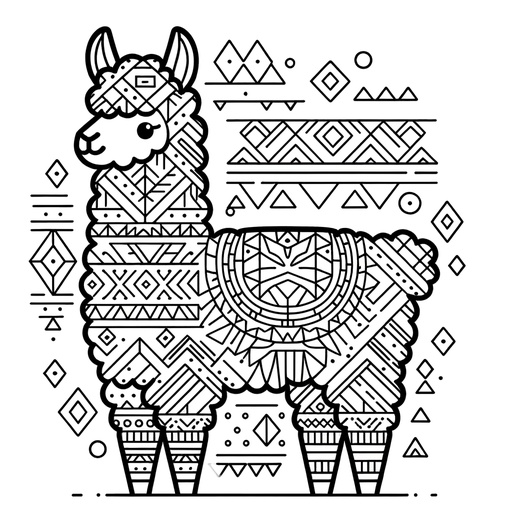 Geometric Alpaca Coloring Page