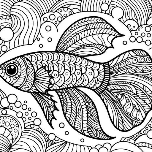 Zentangle Guppy Coloring Page