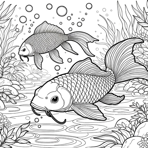 Underwater Koi Carp Coloring Page