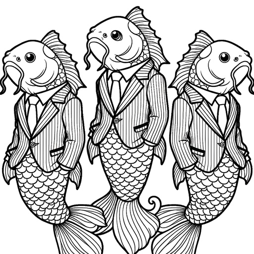 Koi Carp in Suits Coloring Page