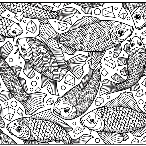 Geometric Koi Carp Coloring Page