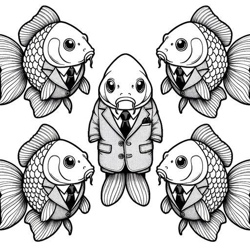 Mirror Carp in Suits Coloring Page