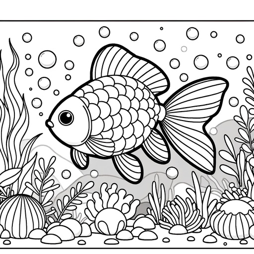 Goldfish with Aquatic Friends Coloring Page