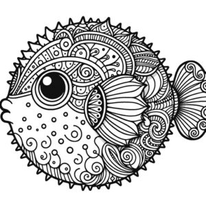 Zentangle Puffer Fish Coloring Page- 4 Free Printable Pages