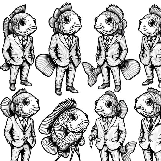 Shoal of Cichlids in Suits Coloring Page