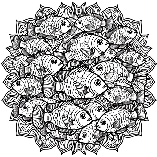 Mandala Shoal of Cichlids Coloring Page