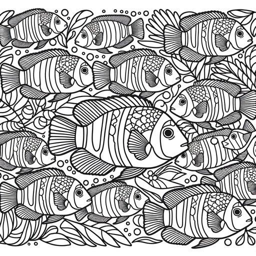 Mindful Shoal of Cichlids Coloring Page