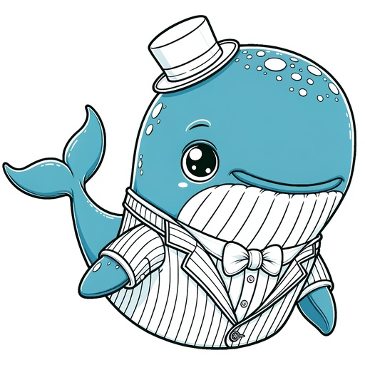 Blue Whale in Suits Coloring Page