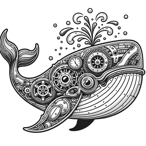 Steampunk Gray Whale Coloring Page