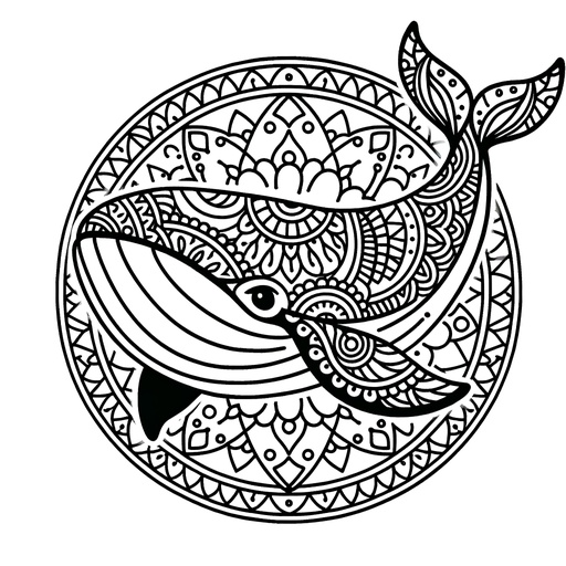 Mandala Bowhead Whale Coloring Page