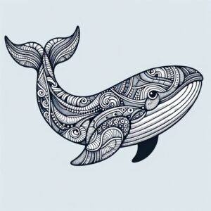 Zentangle Bowhead Whale Coloring Page- 4 Free Printable Pages