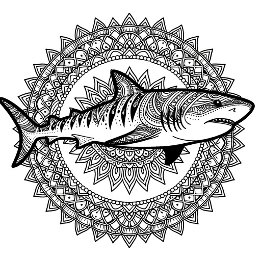 Mandala Tiger Shark Coloring Page