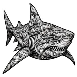 Geometric Bull Shark Coloring Page- 4 Free Printable Pages