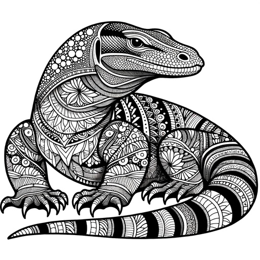 Zentangle Komodo Dragon Coloring Page- 4 Free Printable Pages