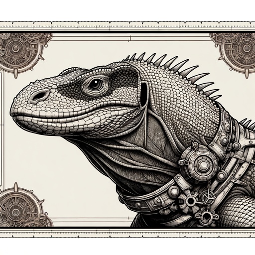 Steampunk Komodo Dragon Coloring Page