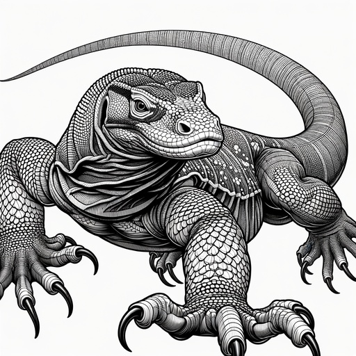 Action Pose Komodo Dragon Coloring Page
