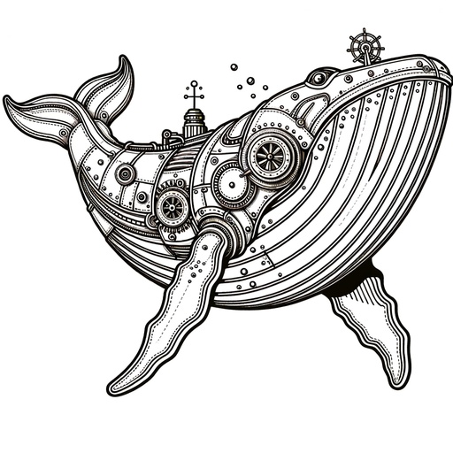 Steampunk Humpback Whale Coloring Page