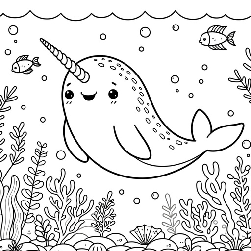 Underwater Narwhal Coloring Page