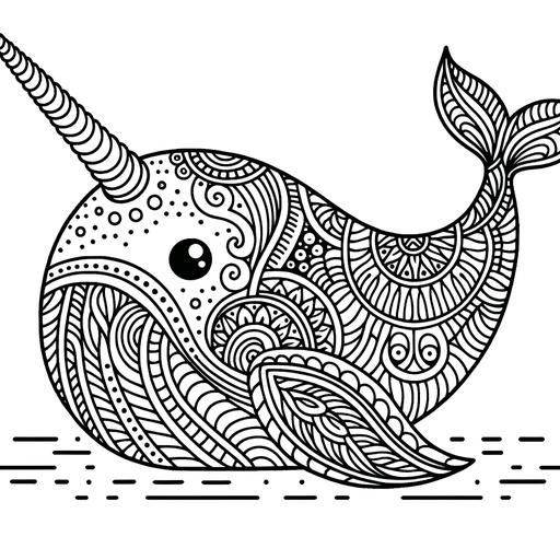 Zentangle Narwhal Coloring Page