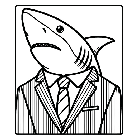 Great White Shark in Suits Coloring Page