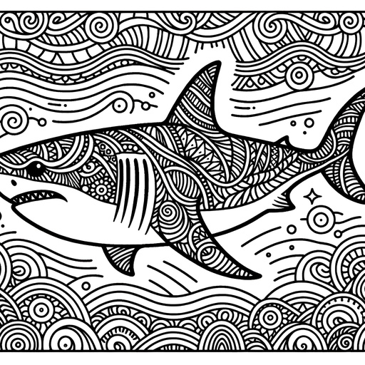 Zentangle Great White Shark Coloring Page