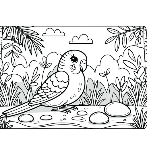 Parakeet in Nature Coloring Page