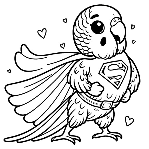 Superhero Parakeet Coloring Page