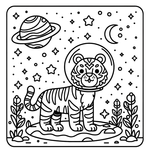 Space Tiger Coloring Page