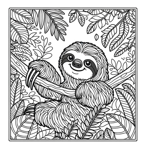 Sloth in Nature Coloring Page