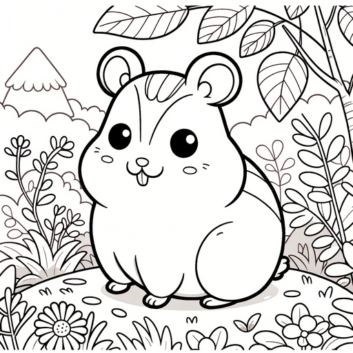 Hamster in Nature Coloring Page