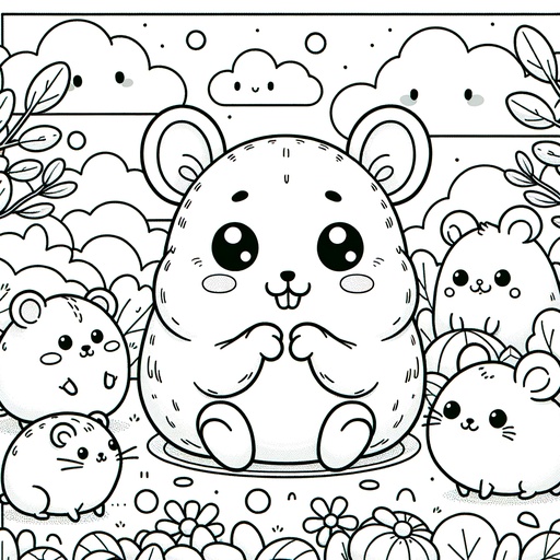Hamster with Pet Friends Coloring Page