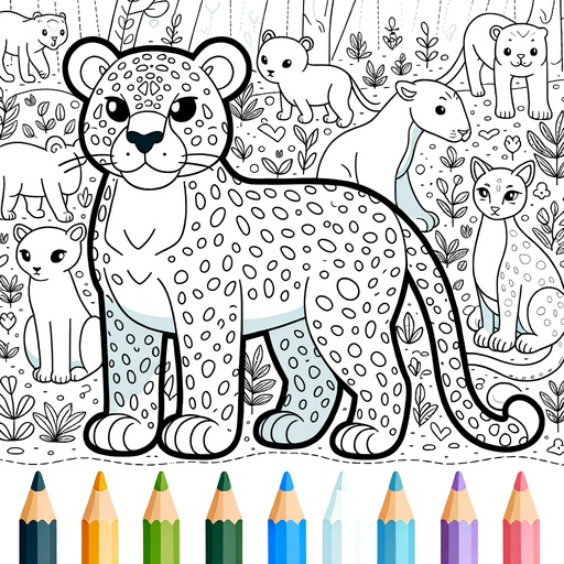 Leopard with Jungle Friends Coloring Page