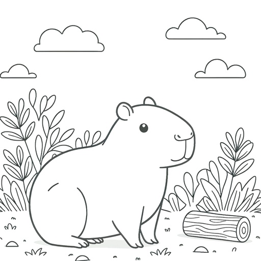 Capybara in Nature Coloring Page