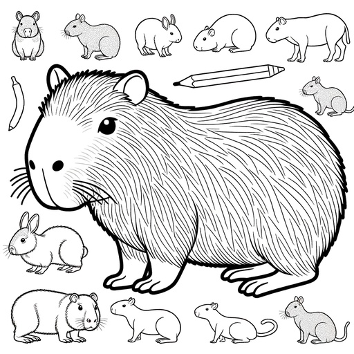 Capybara with Friends Coloring Page